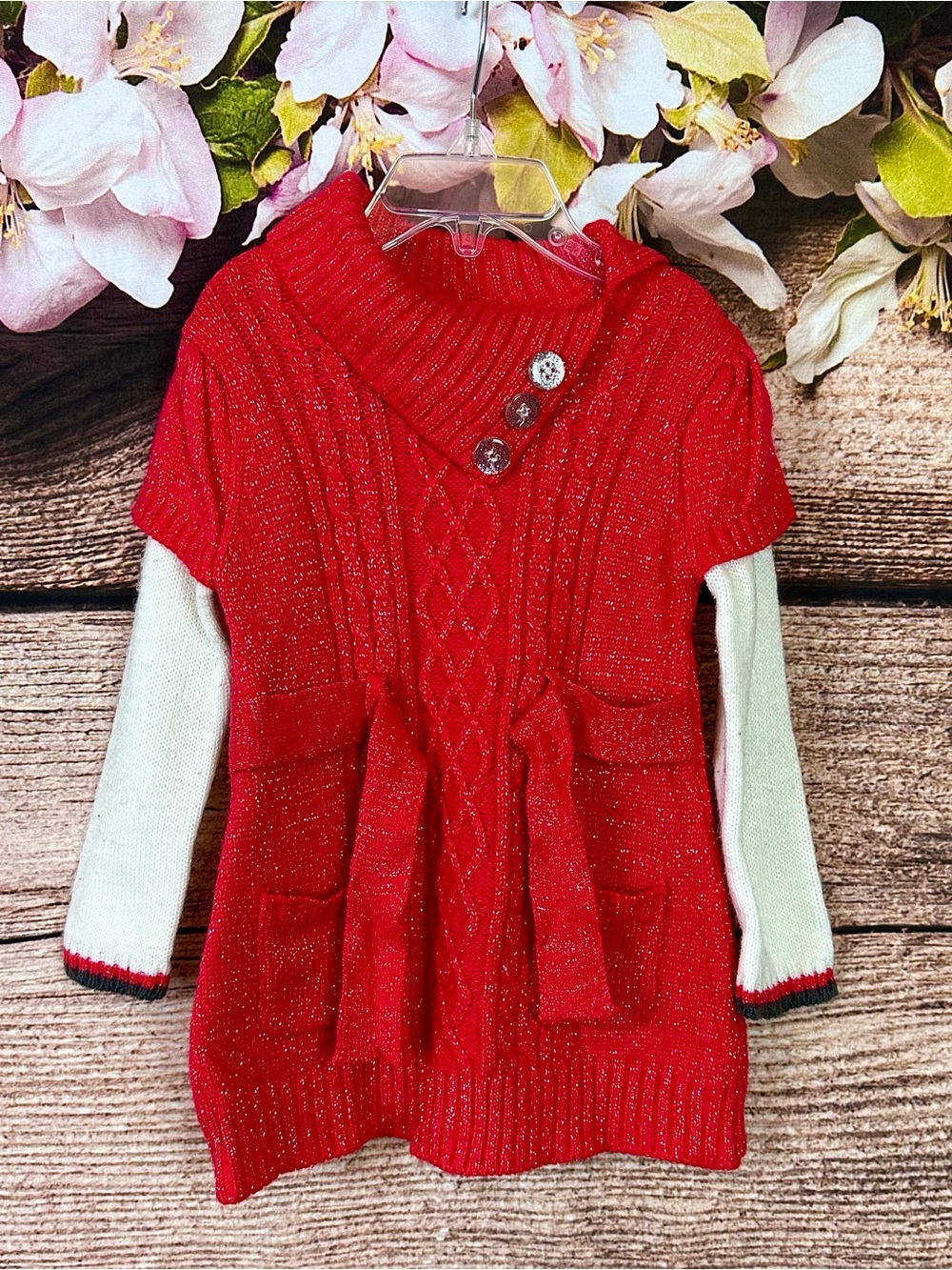 Little Lass Toddler Girls Acrylic Red White Knitted Sparkle Sweater Dress